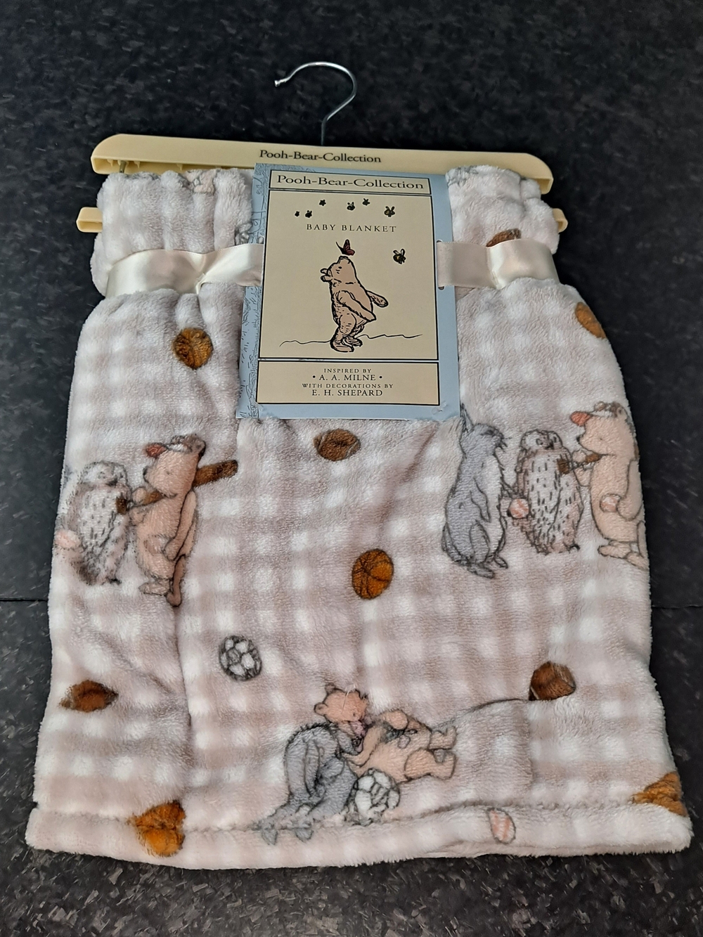Pooh Bear Collection Light Brown & White Checker Baby Blanket